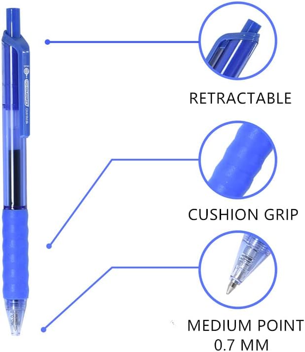 AIHAO Gel Pens Blue Ink, 0.7mm Medium Point, Smooth Writing Retractable Pens, Quick Dry Gel Ink with Comfort Grip, No Smear, 12 Pack for Office, School, Home