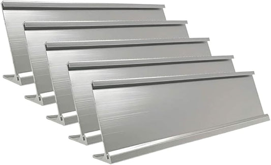 2" x 8" Aluminum Desk Name Plate Holder, Office Business Desk Sign Holder Desktop-5 Pack (Silver)