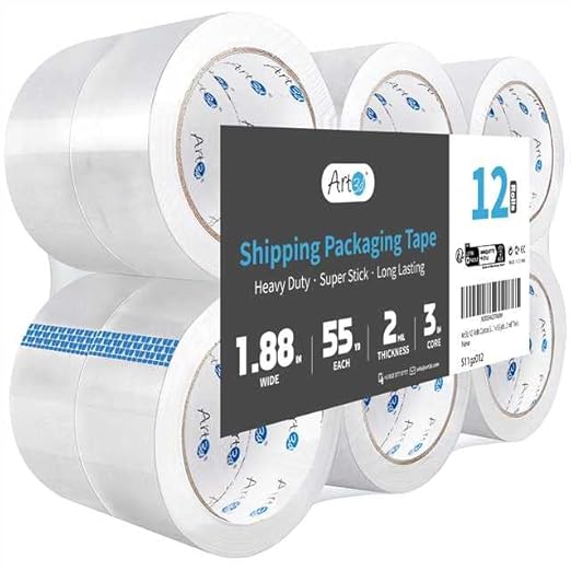 Art3d 12 Rolls Packing Tape - Clear Carton Sealing Tape Heavy Duty, 1.88" x 55 yds, 2.2 mil Thick