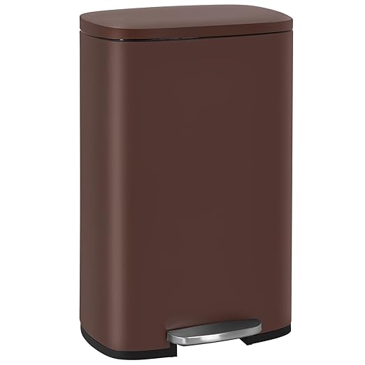 PayLessHere Stainless Steel Trash Can with Lid - Removable Inner Bucket, Foot Pedal Soft Close for Office, Home, Kitchen Garbage Bin (Brown, 13 G)
