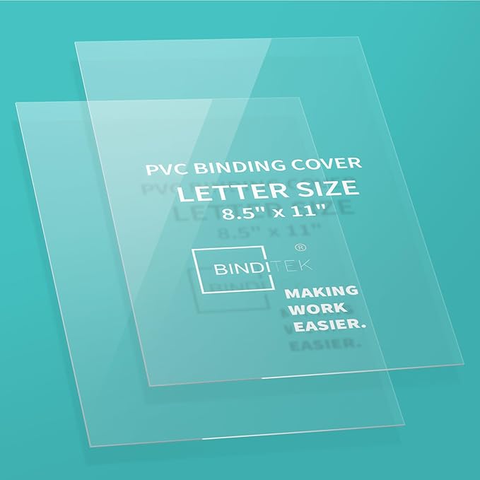Binditek 200 Pack 4.5 Mil PVC Binding Covers, 8.5 x 11 Inches, Letter Size, Square Corners, Un-Punched, Office Supplies