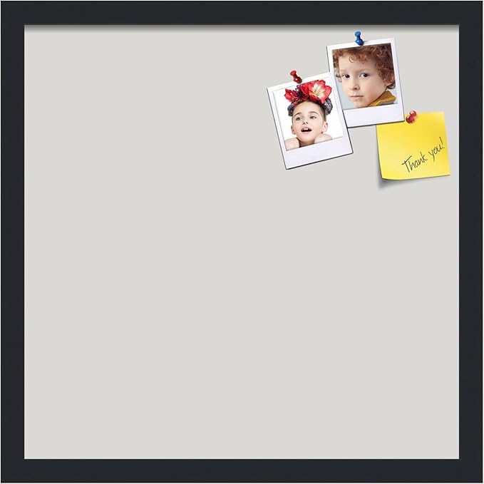 PinPix 18x18 Inch Cork Bulletin Board. This Decorative Framed Pin Board Comes with Light Stone Design and a Satin Black Frame. Ideal for Home Office Decor or Message Board (PinPix-1809)