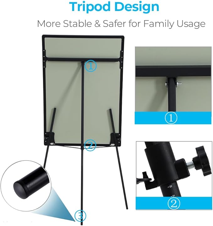 40" x 28" Height Adjustable Magnetic Dry Erase Easel Board with Tripod Stand – Includes 25 Sheets Flipchart Pad, Magnets & Eraser – Office Presentation Board, Black Frame