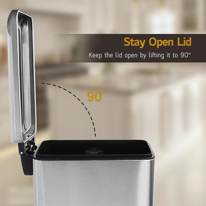 Bathroom Trash Can, 10L/2.6 Gallon Stainless Steel Step Slim Garbage Can, Pedal Trash Bin with Removable Liner Bucket, Soft Close Lid, Rectangle Trash Bin for Office, Kitchen, Bedroom