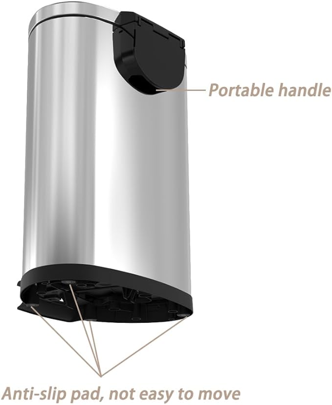 Kitchen Trash Can with Lid, 55 Liter/14.5 Gallon Semi Round Large Step Garbage Can, Soft Close Satin Stainless Steel Trash Bin for Bathroom Office