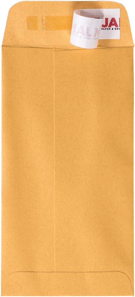 JAM PAPER #7 Coin Business Envelopes with Peel and Seal Closure - 3 1/2 x 6 1/2 - Brown Kraft Manila - 50/Pack