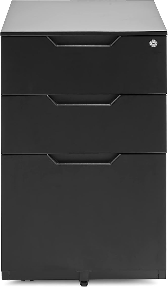 Amazon Basics 3 Drawer Mobile File Cabinet With Lock, Black, 20.71" D x 15.51" W x 24.29" H