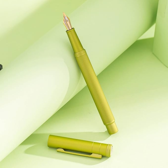 Asvine Mustard Yellow Forest Fountain Pen Extra Fine Nib, Classic Design with Converter and Metal Pen Case, The Light of Hope Serise