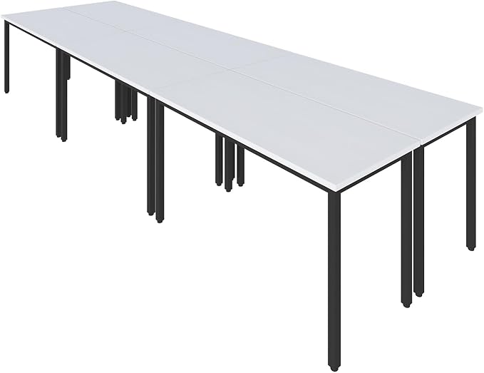 Bonzy Home Conference Tables 12ft Office Computer Desk for Meeting Room Study Writing Printer Table Save Space Design for 14 People 6PCS 141.6"x47.2"x29.5", White