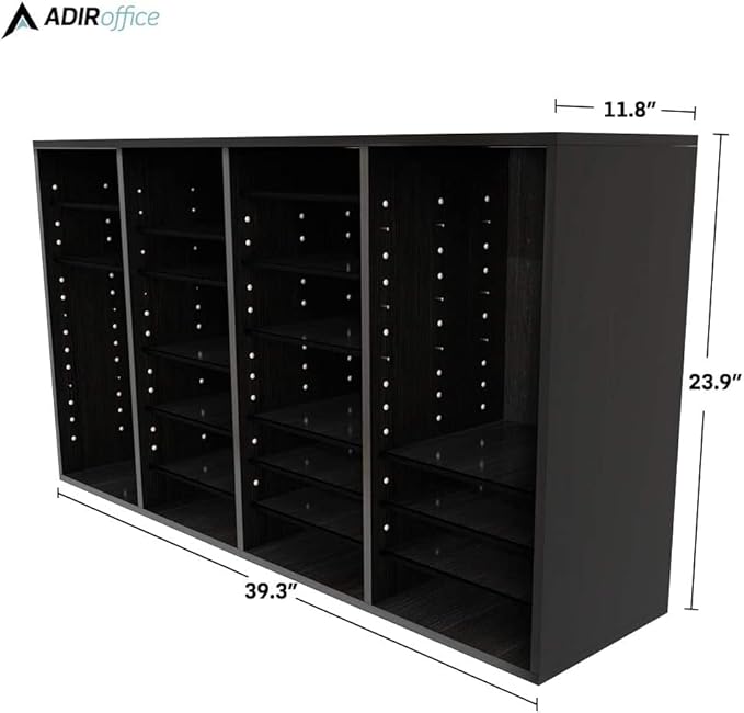 AdirOffice Wooden Adjustable Literature Organizer, 36 Compartment Office Mailbox, or Classroom Literature Organizer, Black