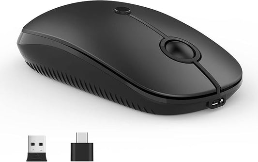 Type C Wireless Mouse，Vssoplor USB C Rechargeable Portable Quiet Mouse USB and Type C Receiver Dual Mode Laptop Mouse for PC, Laptop, MacBook, Tablet-Black
