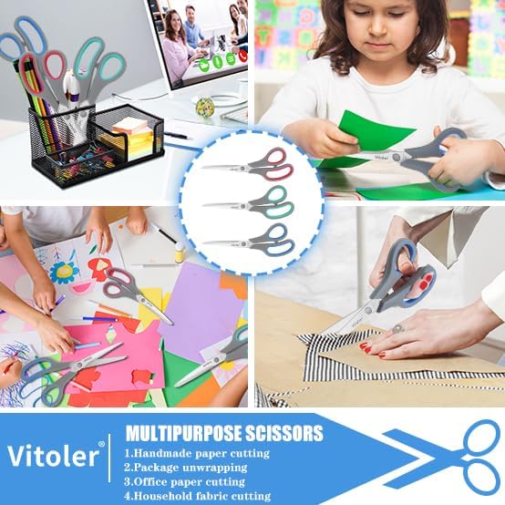 Vitoler Scissors, Heavy Duty Scissors All Purpose Bulk Set of 3-Pack，Sharp Scissor for Office School Craft Sewing Fabric, Right/Left Hand