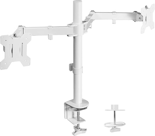 VIVO Dual Monitor Desk Mount, Heavy Duty Fully Adjustable Stand, Fits 2 LCD LED Screens up to 32 inches, White, STAND-V032W