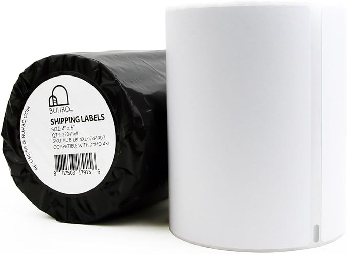 Buhbo Compatible with DYMO LabelWriter 4XL 4" x 6" Shipping Label 1744907, White (8 Pack / 220 Labels Per Roll)