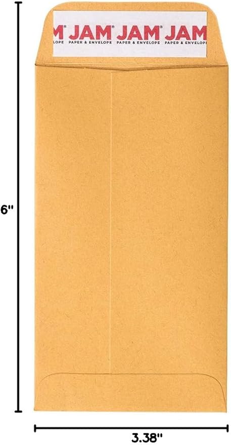 JAM PAPER #6 Coin Business Envelopes with Peel and Seal Closure - 3 3/8 x 6 - Brown Kraft Manila - Bulk 250/Box