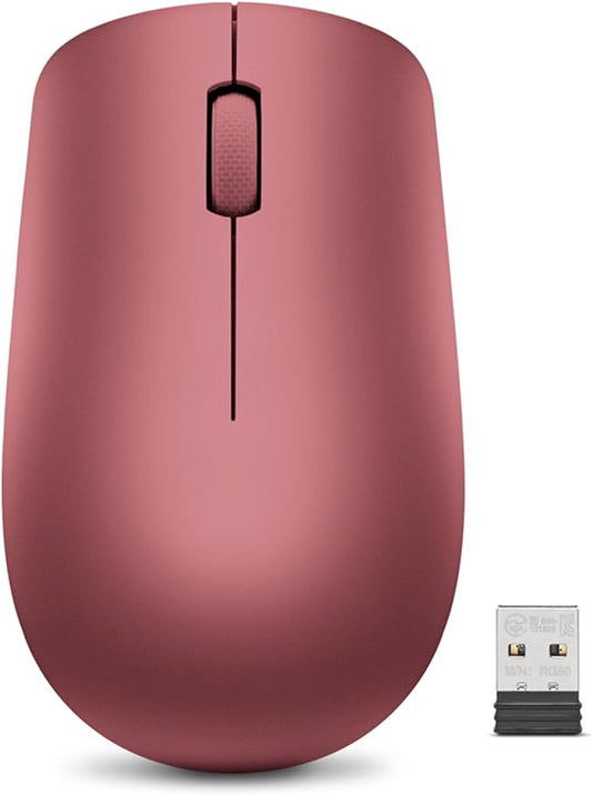 Lenovo 530 Full Size Wireless Computer Mouse for PC, Laptop, Computer with Windows - 2.4 GHz Nano USB Receiver - Ambidextrous Design - 12 Months Battery Life - Cherry Red