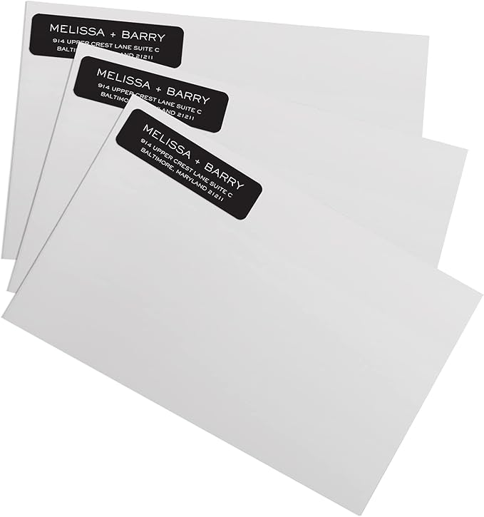 Striking Black Modern Rolled Address Labels/Roll of 500 Personalized Address Labels/Designer Return Address Stickers in Elegant Plastic Dispenser