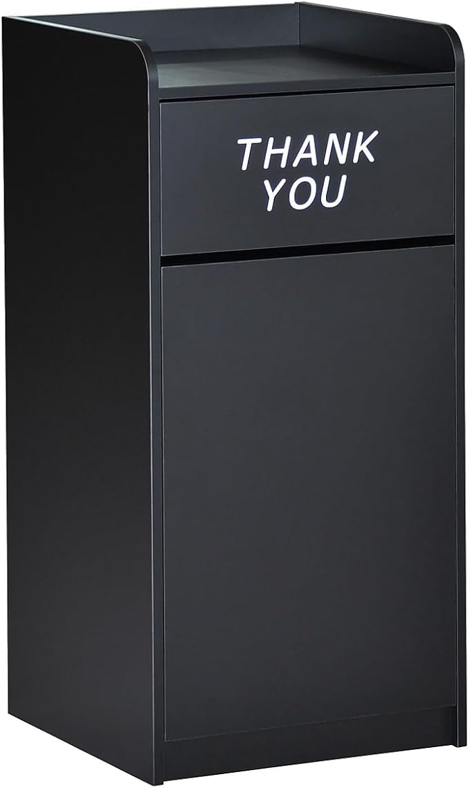 Flash Furniture Sony Laminate Wood Commercial-Grade Trash Receptacle with Tray Top, Wooden Restaurant Trash Can Cabinet and Garbage Receptacle, Black