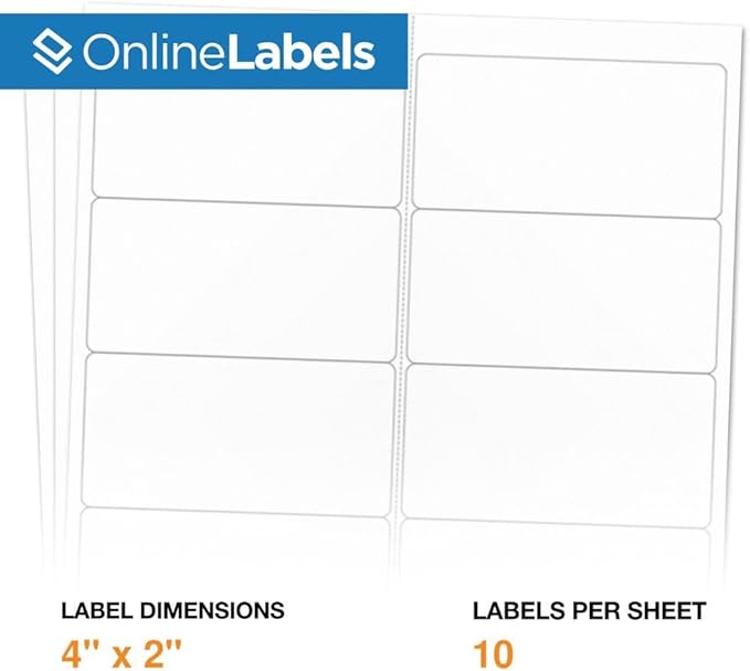 4 x 2 Rectangle Mailing Labels - Permanent, White Matte - Address, Shipping, Gift - Pack of 250 Labels, 25 Sheets - Inkjet/Laser Printers