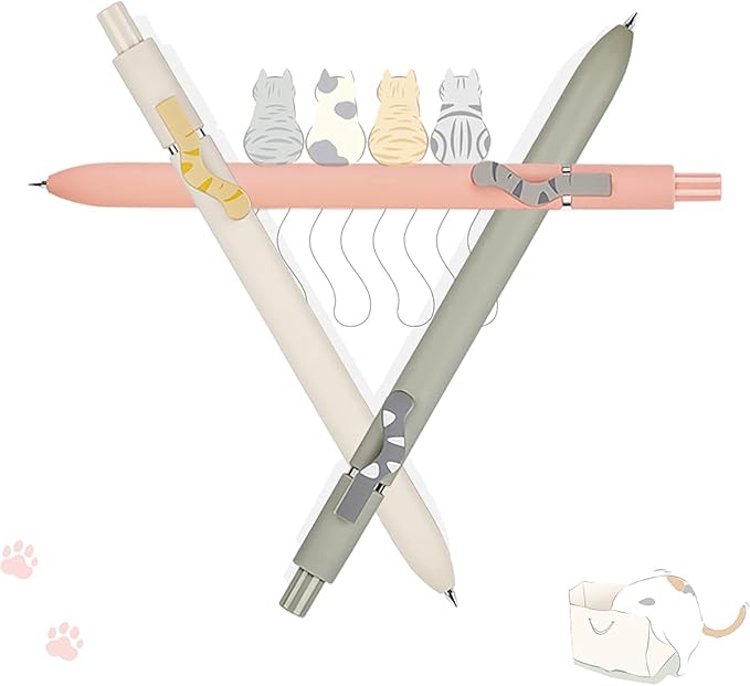 4PCS Cute Cat Retractable Gel Pens Set, Quick Dry Black Ink Fine Point Roller Ball Gel Ink Pen for Smooth Writing (Morandi Color)