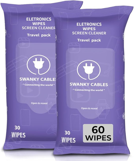 Screen Cleaner Wipes: Electronic Wipes for Screens - Computer Screen Wipes for Lens, Phone, Tv Screen and Monitor Cleaning - Tech Wipes & Microfiber Cloth (Soft Wipes, 60 Count)