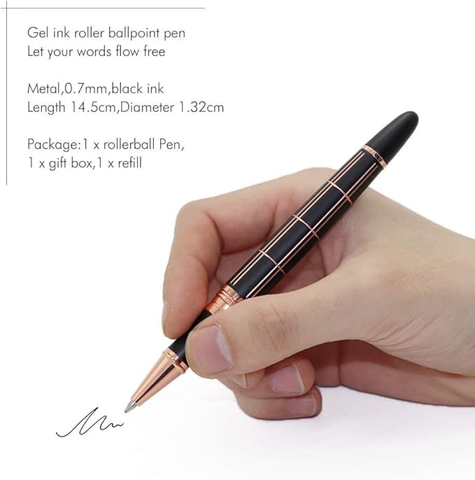 2PCS Rollerball & Ballpoint Pen Set Rolling Ball Pens Liquid Ink Wirting Pen with Extra 2 Refills, Fine Point, 0.7mm, Black Ink