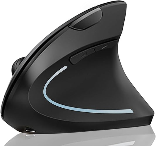 Lekvey Ergonomic Mouse, Vertical Wireless Mouse: Rechargeable Optical Carpal Tunnel Mice with 2.4G USB Receiver, 1000/1200 / 1600 DPI, 6 Buttons, for Laptop, Computer, PC, Desktop, Notebook, Black