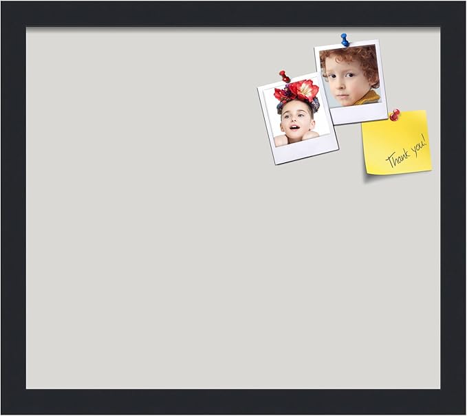 PinPix 16x14 Inch Cork Bulletin Board. This Decorative Framed Pin Board Comes with Light Stone Design and a Satin Black Frame. Ideal for Home Office Decor or Message Board (PinPix-1809)