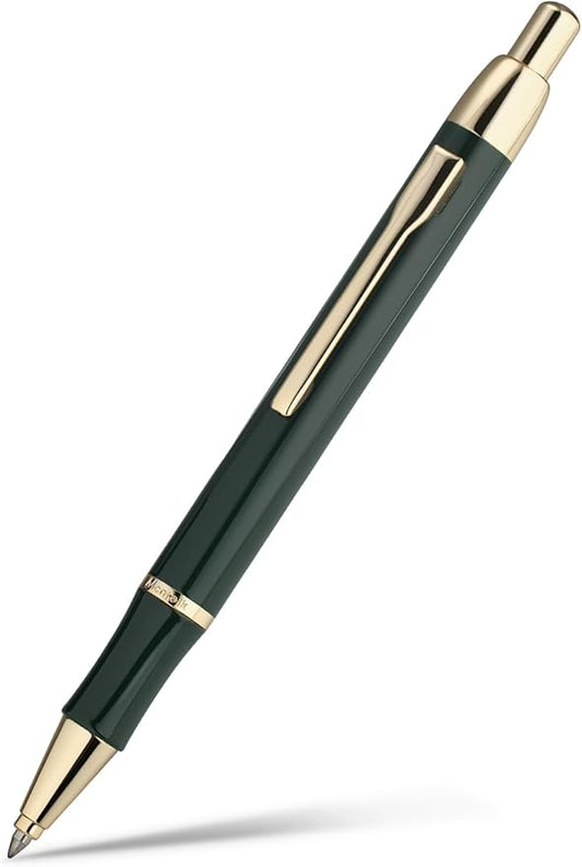 Green lacquer Gel Pen With 24K Gold Finish, Retractable, Gift Pen Set, Black Ink Refill, Professional, Elegant, Writing, Executive, Nice Fancy Designer Pens, Perfect for Men and Women