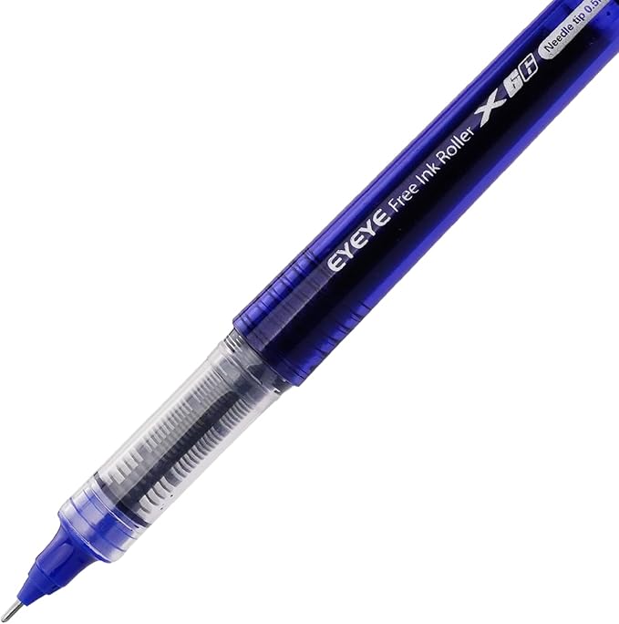 EYEYE 16 Pcs Rollerball Pens, Liquid Ink Blue Quick Dry Gel Pen, 0.5mm Fine Needle Nib for Taking Notes Doodling, School Office Home Supplies