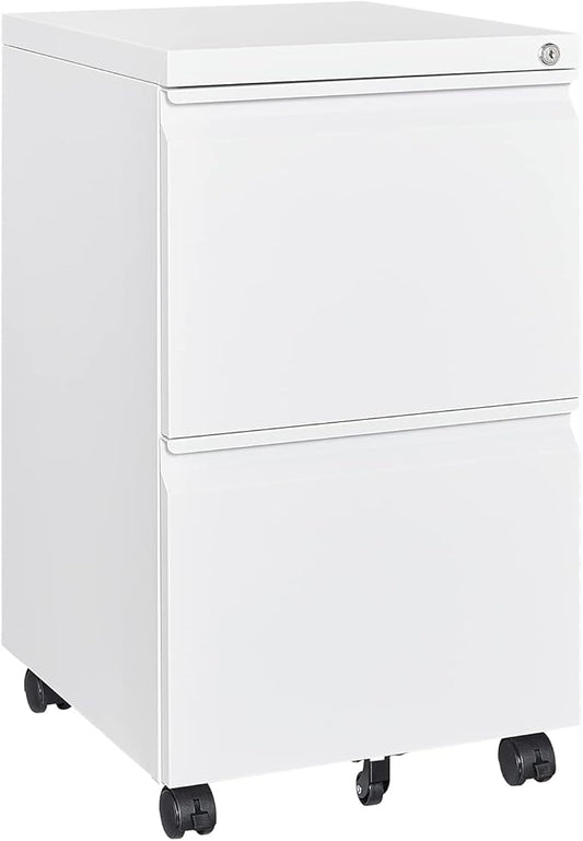 MIIIKO 2 Drawer File Cabinet with Lock, Home Office Filing Cabinets on Wheels, Under Desk 2 Drawers Storage for Legal/Letter/A4 Files,Fully Assembled