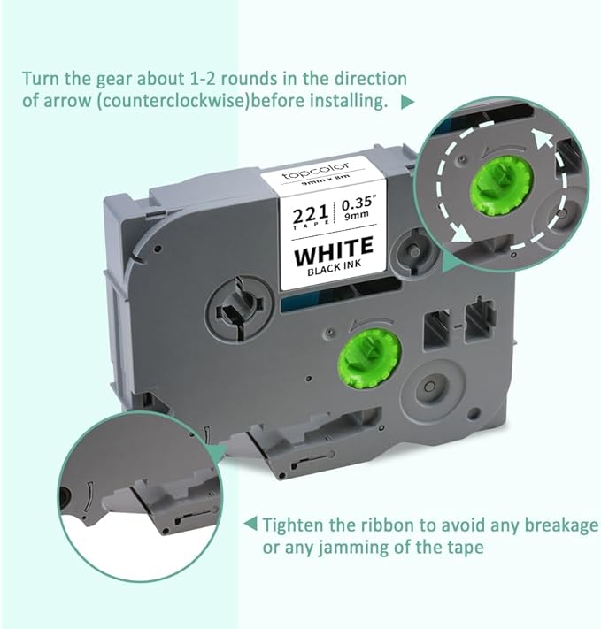 6-Pack Tz 9mm 0.35" Laminated Tape Compatible for Brother Tze-221 Tze-121 Tze-421 Tze-521 Tze-621 Tze-721 P Touch Tze 3/8 Inch Label Maker Tape for PTD200 PTD210 PTH110 PTD220 PTD600 PTD400AD