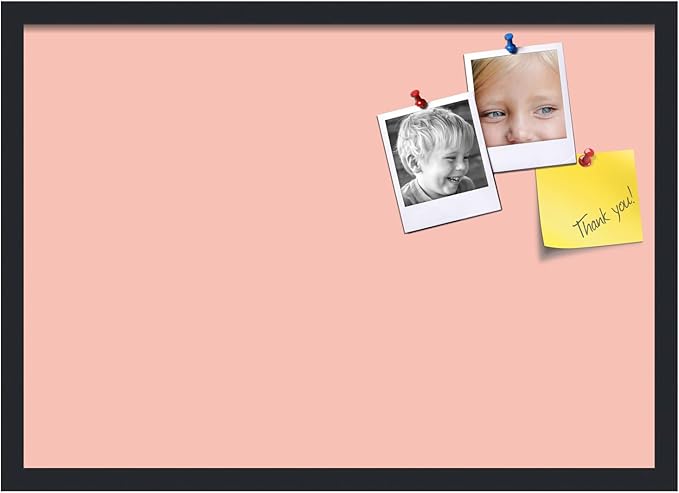 PinPix 27x19 Inch Cork Bulletin Board. This Decorative Framed Pin Board Comes with Pink Pastel Design and a Satin Black Frame. Ideal for Home Office Decor or Message Board (PinPix-1813)