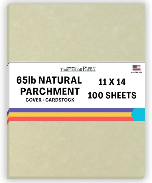 100 Natural Parchment 65lb Cover Paper Sheets 11 X 14 Inches Cardstock Weight Colored Sheets 11" X 14" (11X14 Inches) Scrapbook|Picture-Frame Size - Printable Old Parchment Semblance