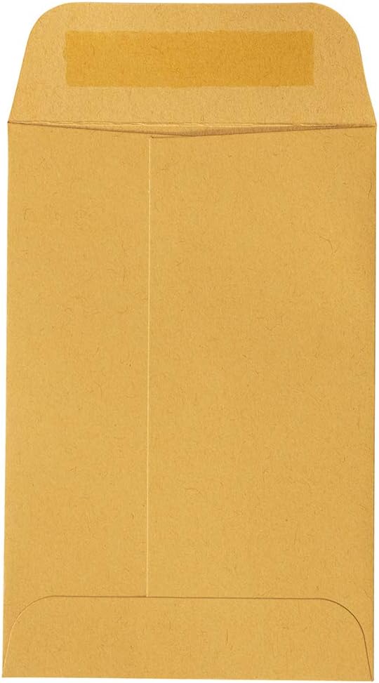 JAM PAPER #4 Coin Business Commercial Envelopes with Peel and Seal Closure - 3 x 4 1/2 - Brown Kraft Manila - 100/Pack