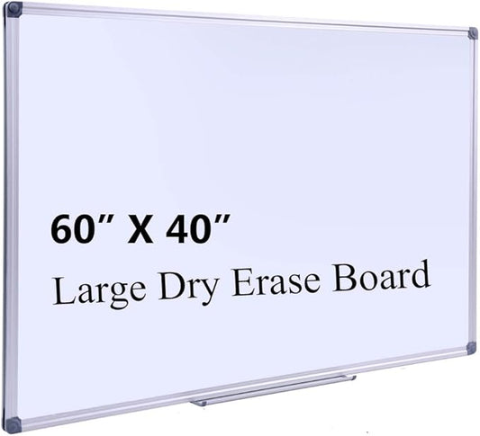 60" x 40" Magnetic Dry Erase Whiteboard with Pen Tray | Large Wall Mounted Aluminum Frame White Board for Office, Classroom & Home | Premium Presentation Board with Smooth Writing Surface