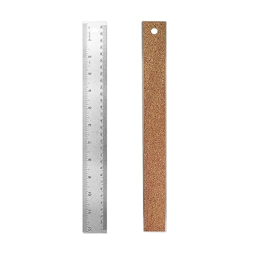 12-Inch Stainless Steel Metal Ruler with Non-Slip Cork Backing - 1 Pack