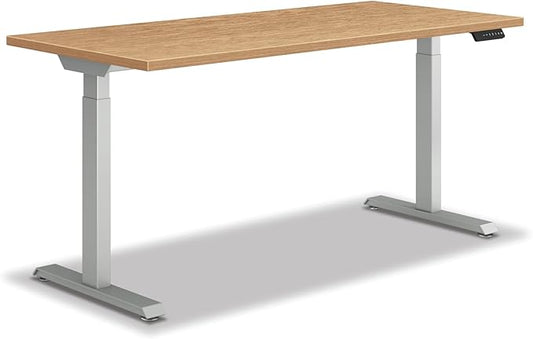 HON Coze Electric Standing Desk Adjustable Height, Coordinate Height Adjustable Desk, 48", Natural Recon Top, Silver Base