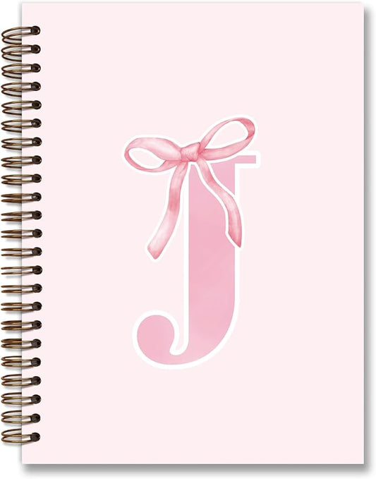 Coquette Trendy Preppy Pink Bow Spiral Notebook,Initial J Journal Personalized Teen Girl Gifts,Monogrammed Gifts for Women Teen Girl,College Ruled Hardcover Spiral Notebook 5.5 x 8.3