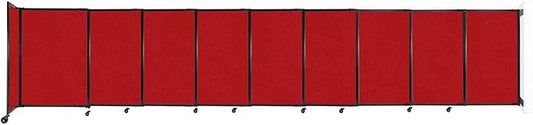 Wall-Mounted Sliding StraightWall Room Divider | Adjustable Widths | Locking Wheels | Room Separator | Up to 19'9" Wide x 4' Tall Red Fabric Panels