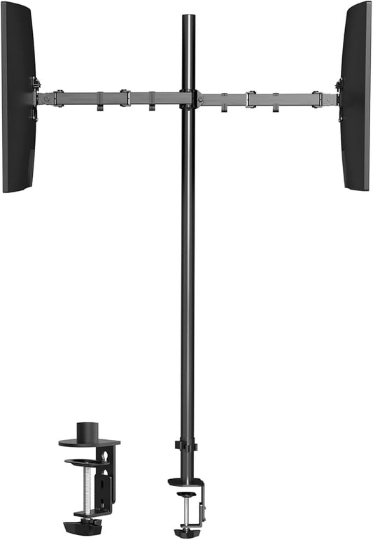 Pholiten Extra Tall Dual Monitor Stand, Dual Monitor Mount, Desk Mount up to 47 inch Pole, 2 Monitor Stand, Computer Monitor Arm, Fully Adjustable Stand for up to 27 inch Screens