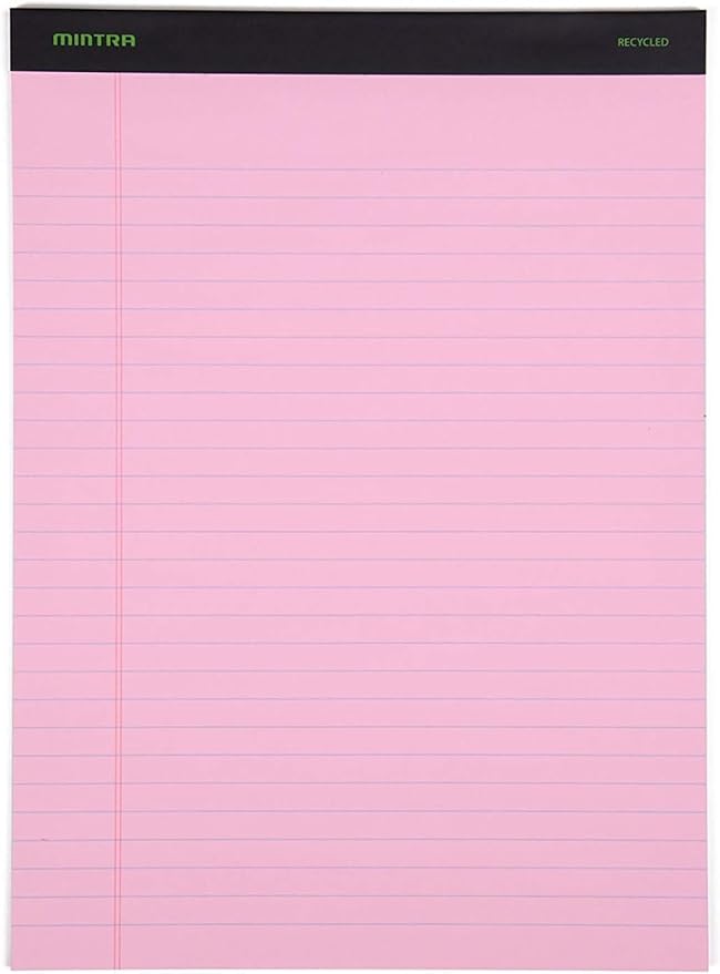 Mintra Office Legal Pads, ((Basic 6pk - (Pastel Version #3), 8.5in x 11in, Wide Ruled)) - Includes 2 Blue Writing Pads, 2 Pink Writing Pads and 2 Green Writing Pads