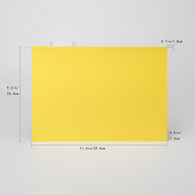 50 Packs Hanging File Folders,Yellow Letter Size File Folder,Designed for Bulky Files,Filing Cabinet,1/5 Adjustable Tabs for Office,School,Home