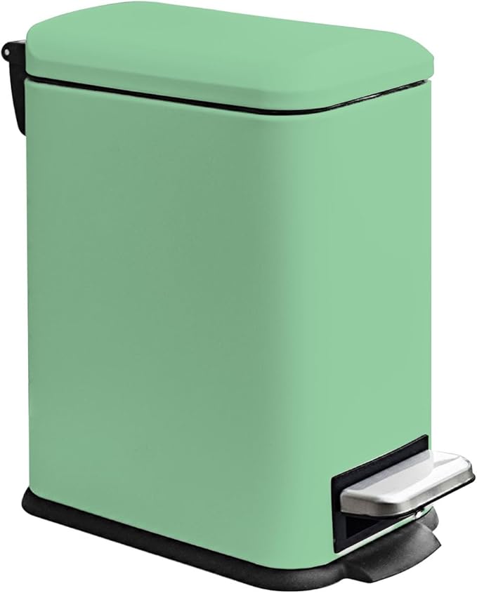 Bathroom Trash Can with Lid，5 Liter / 1.3 Gallon Small Trash Can with Removable Liner Bucket, Soft Close lid & Step Pedal, Stainless Steel Trash Bin for Bathroom,Bedroom,Home Office, Green