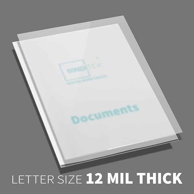 Binditek 50 Pack 12 Mil Binding Covers, Frosted Polycovers, Semi-Transparent, 8-1/2 x 11 Inches, Lightly Textured Sand Finish, Square Corners, Unpunched