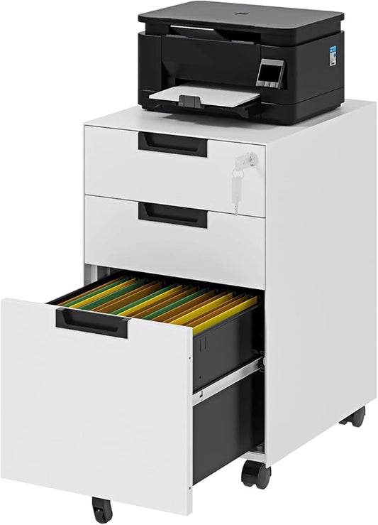 Rolling File Cabinet with Lock, 3 Drawer Metal Mobile Filing Cabinet for Legal/Letter Size, Fully Assembled Except Casters