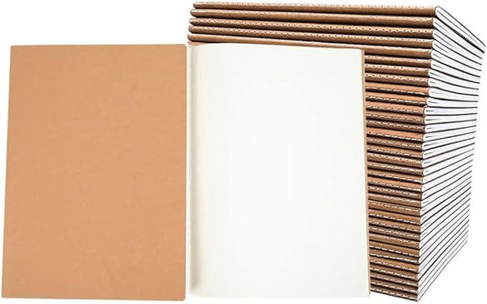 30 Pack A5 Blank Journal Notebook for Travelers, Student Gifts Office and School Supplies, Writing Journal Sketchbook Subject Notebooks Travel Journals Bulk, Kraft Paper, 80 Pages, 40 Sheets, 8.3x5.5