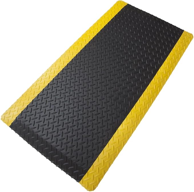 Rhino Mats, American Classic Diamond Anti-Fatigue Mats, Industrial Ergonomic Comfort Standing Mat for Work, Home, Garage, Office, Kitchen or Anywhere (Black/Yellow 9/16" Thick, 4 FT. x 7 FT.)