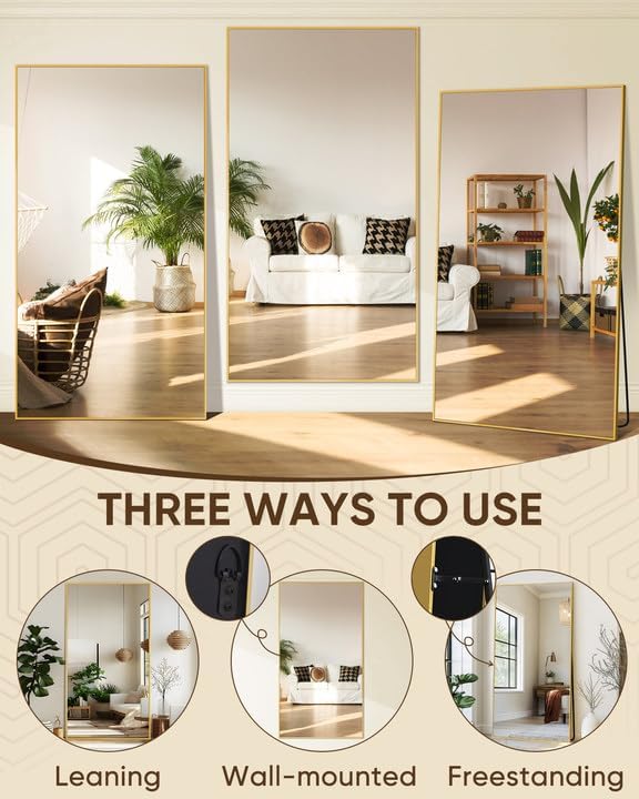 Antok Full Length Mirror, 81"x41" Floor Mirror, Floor Standing Freestanding Full Body Mirror with Stand for Bedroom, Hanging Mounted for Living Room Cloakroom, Gold