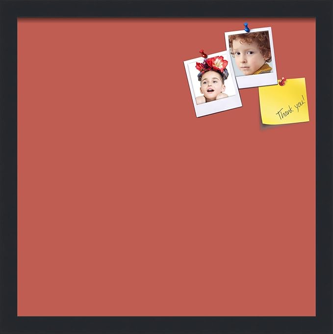 PinPix 17x17 Inch Cork Bulletin Board. This Decorative Framed Pin Board Comes with Crimson Pastel Design and a Satin Black Frame. Ideal for Home Office Decor or Message Board (PinPix-1807)